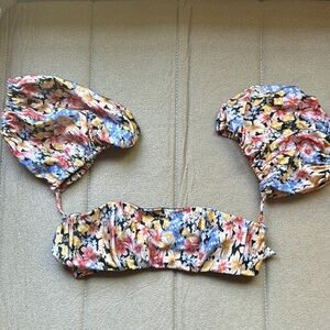 Floral Bikini Top with Puff Sleeves